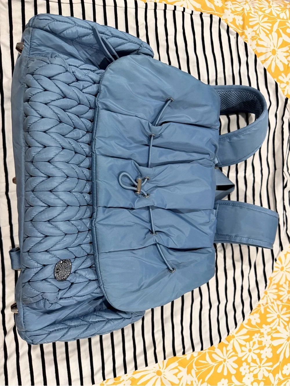 Stylish Slate Blue Quilted & Knit-Texture Baby Bag Backpack HAPP